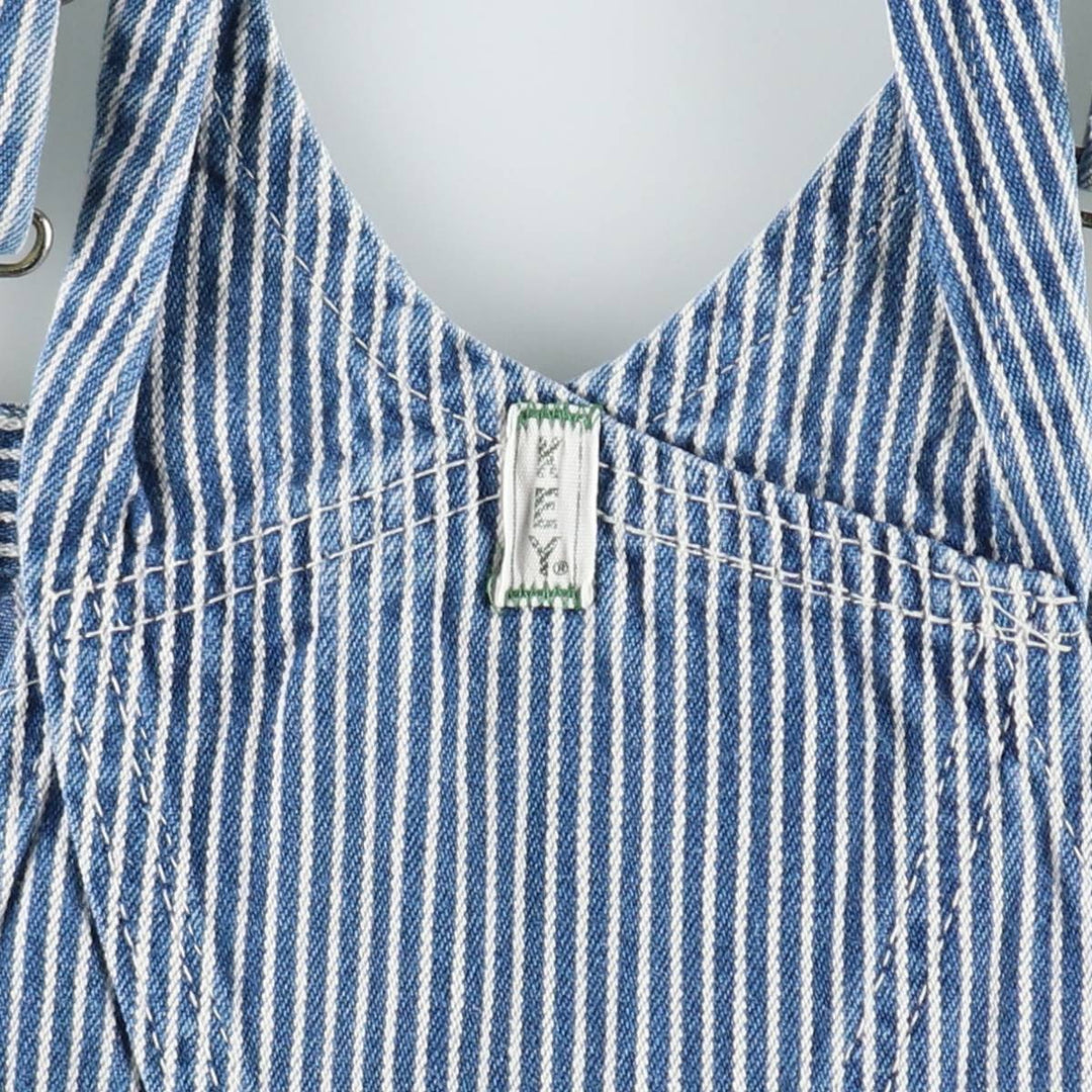 Key Stripe Pattern Painted Hickory Stripe Custom Denim Overalls, Made in USA, Men's W35 (approx.) cotton Indigo Vintage Second Hand