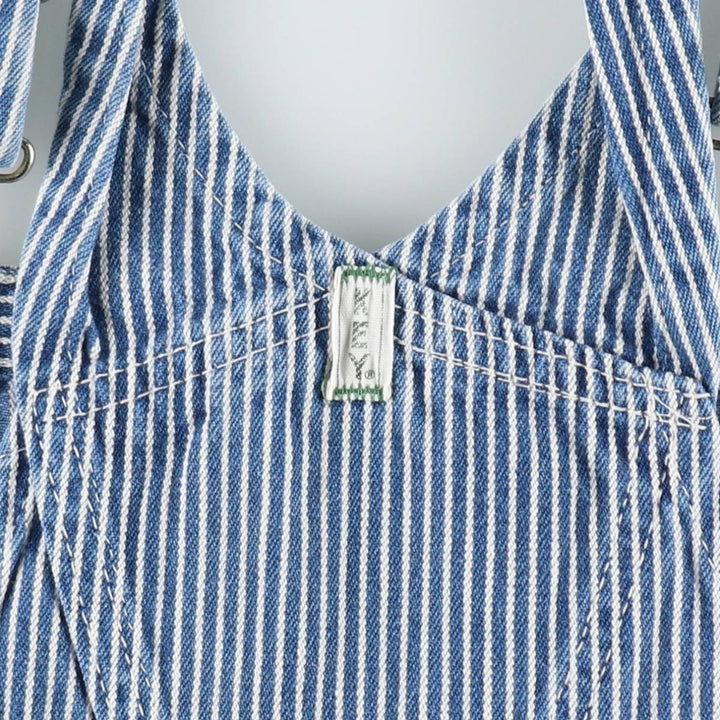 Key Stripe Pattern Painted Hickory Stripe Custom Denim Overalls, Made in USA, Men's W35 (approx.) cotton Indigo Vintage Second Hand