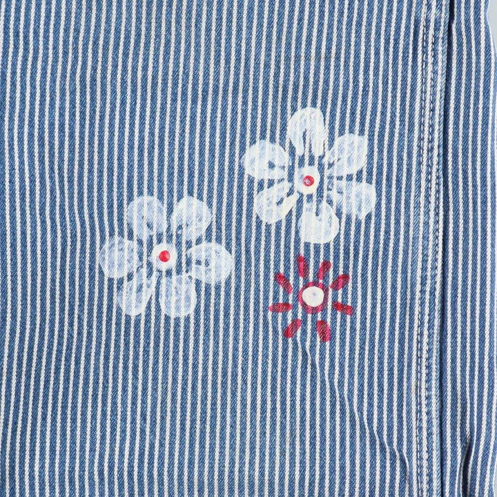 Key Stripe Pattern Painted Hickory Stripe Custom Denim Overalls, Made in USA, Men's W35 (approx.) cotton Indigo Vintage Second Hand