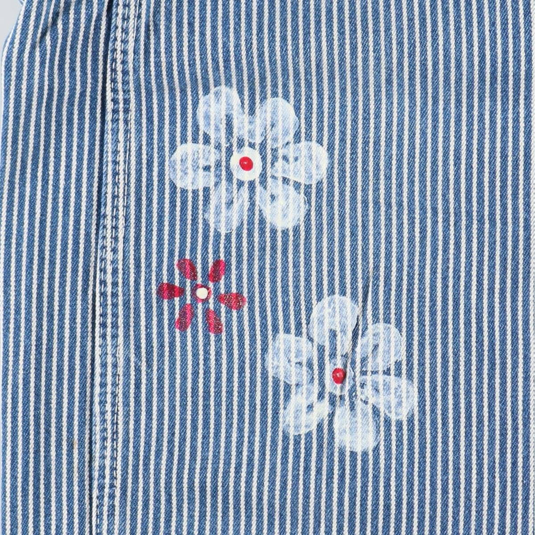 Key Stripe Pattern Painted Hickory Stripe Custom Denim Overalls, Made in USA, Men's W35 (approx.) cotton Indigo Vintage Second Hand