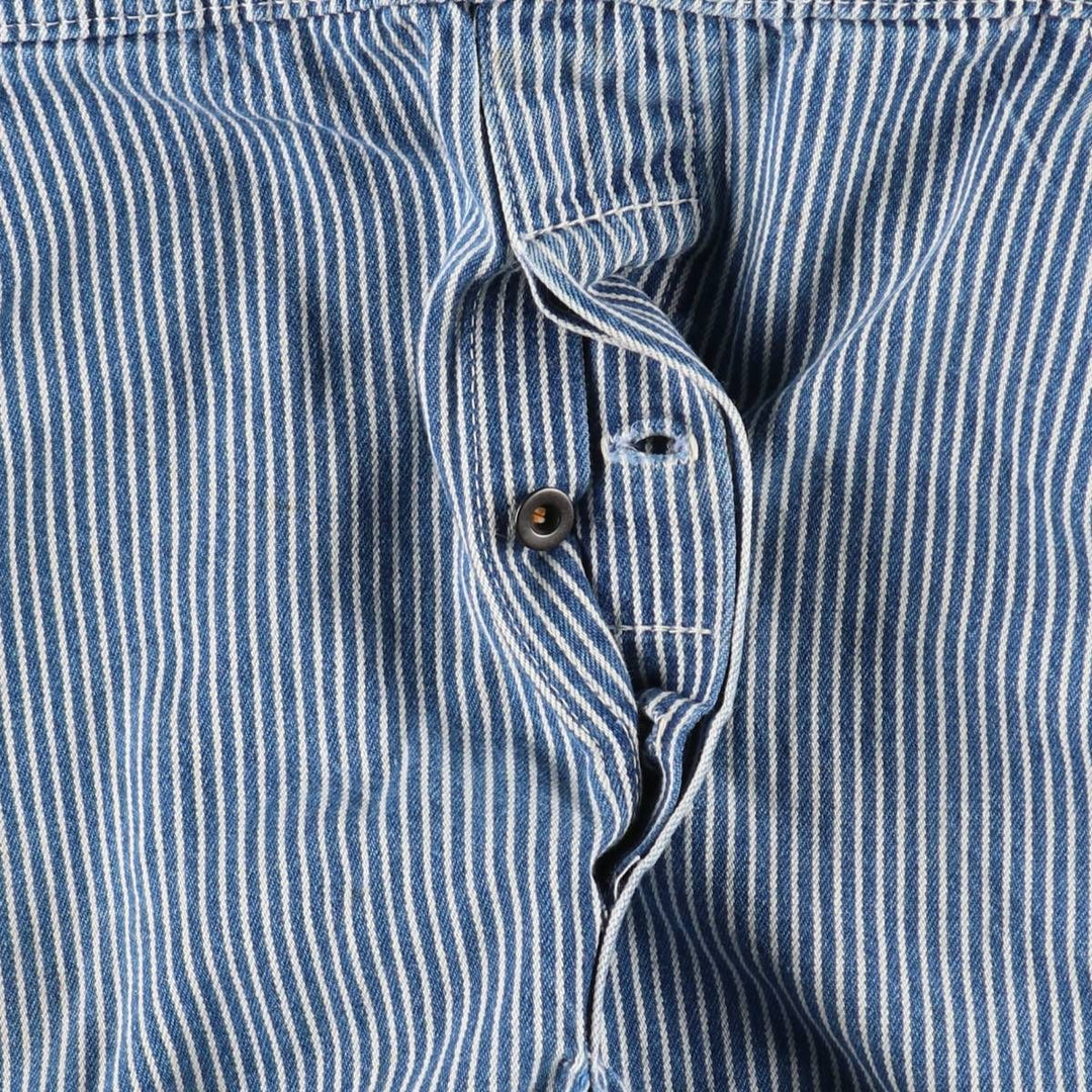 Key Stripe Pattern Painted Hickory Stripe Custom Denim Overalls, Made in USA, Men's W35 (approx.) cotton Indigo Vintage Second Hand