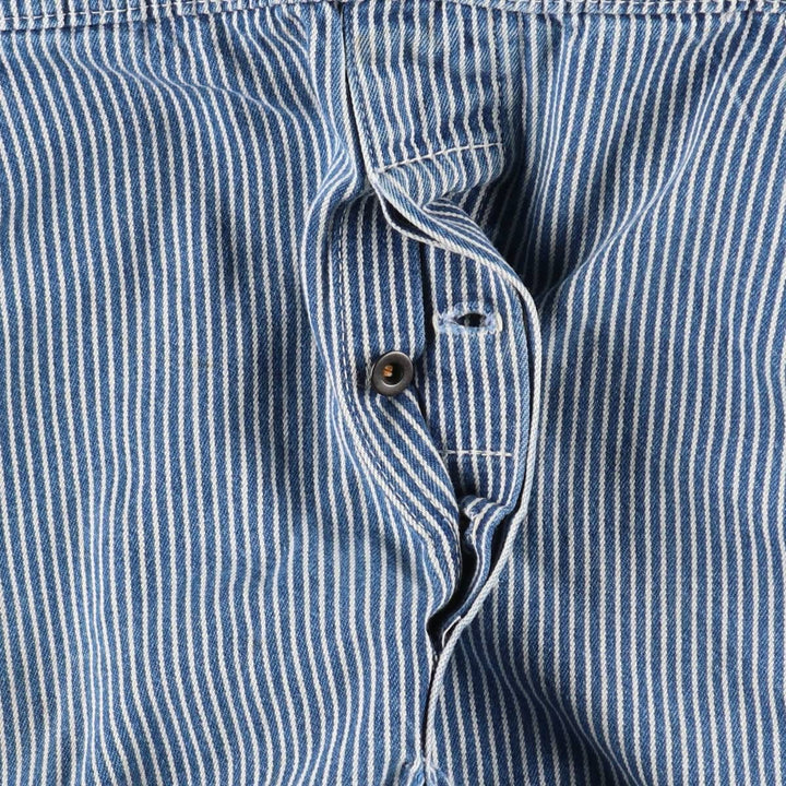 Key Stripe Pattern Painted Hickory Stripe Custom Denim Overalls, Made in USA, Men's W35 (approx.) cotton Indigo Vintage Second Hand