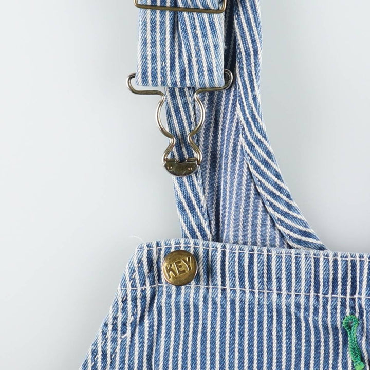 Key Stripe Pattern Painted Hickory Stripe Custom Denim Overalls, Made in USA, Men's W35 (approx.) cotton Indigo Vintage Second Hand