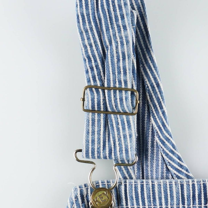 Key Stripe Pattern Painted Hickory Stripe Custom Denim Overalls, Made in USA, Men's W35 (approx.) cotton Indigo Vintage Second Hand