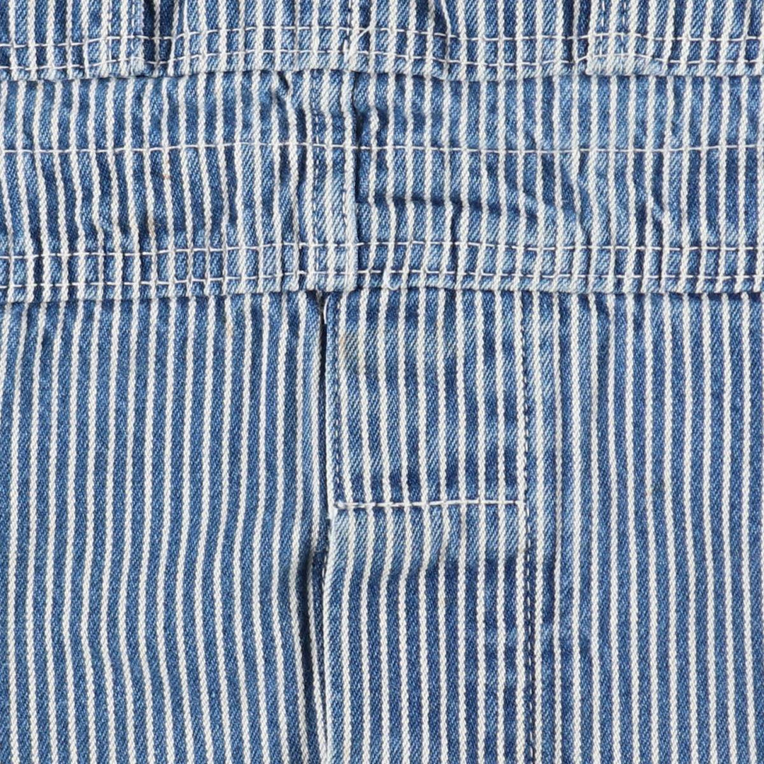 Key Stripe Pattern Painted Hickory Stripe Custom Denim Overalls, Made in USA, Men's W35 (approx.) cotton Indigo Vintage Second Hand