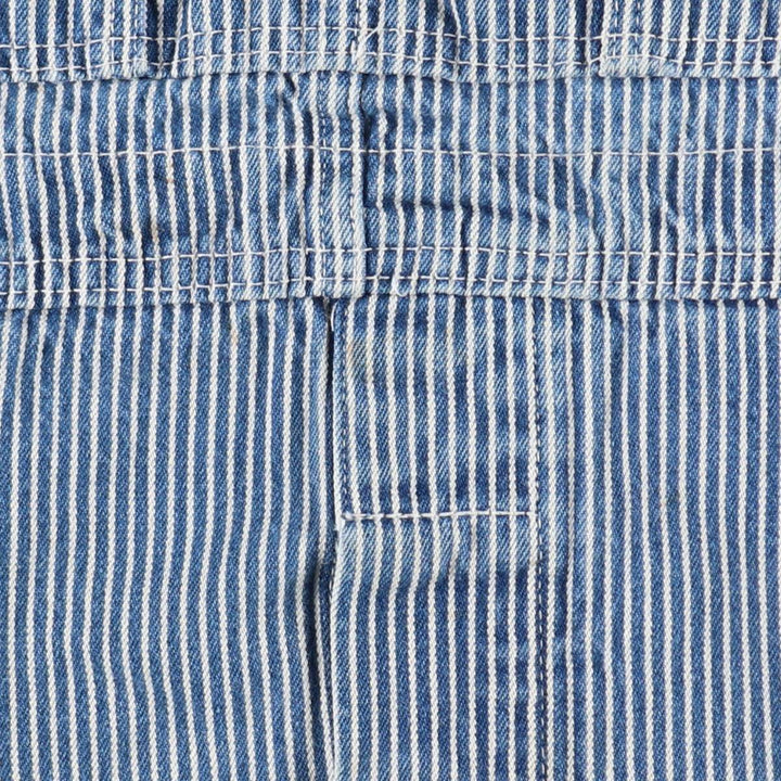 Key Stripe Pattern Painted Hickory Stripe Custom Denim Overalls, Made in USA, Men's W35 (approx.) cotton Indigo Vintage Second Hand