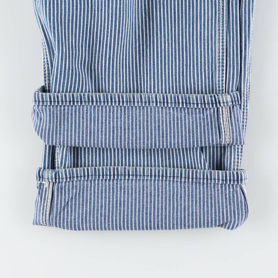 Key Stripe Pattern Painted Hickory Stripe Custom Denim Overalls, Made in USA, Men's W35 (approx.) cotton Indigo Vintage Second Hand