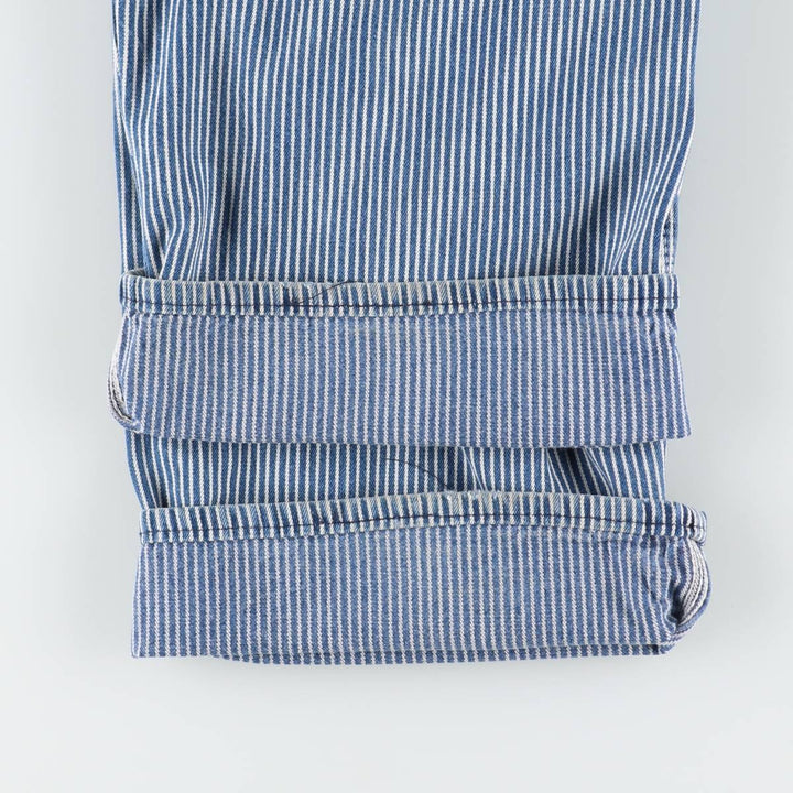 Key Stripe Pattern Painted Hickory Stripe Custom Denim Overalls, Made in USA, Men's W35 (approx.) cotton Indigo Vintage Second Hand