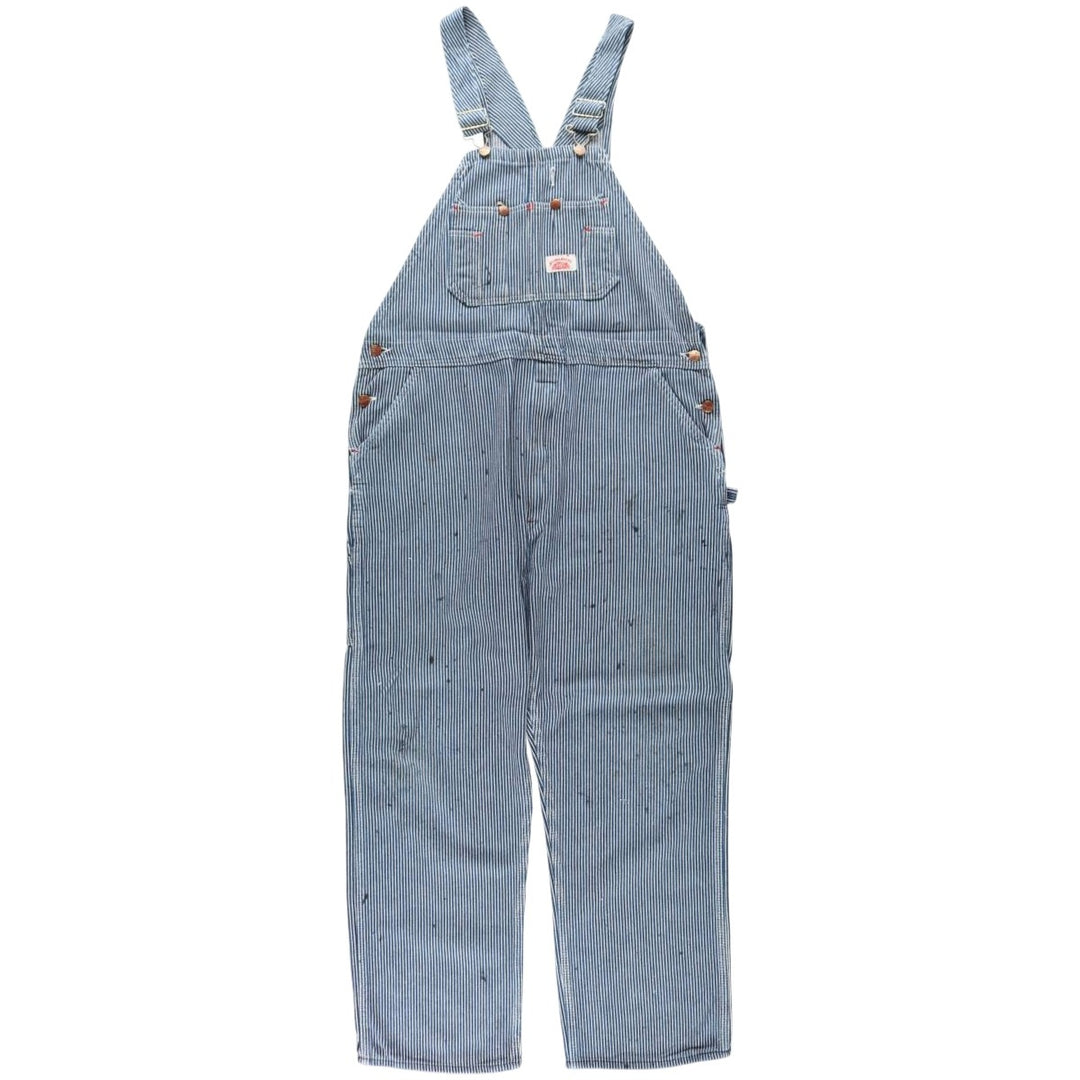 Big Size Round House Hickory Stripe Overalls, Made in USA, Men's W40 (approx.) cotton blue type Vintage Second Hand