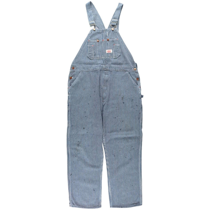 Big Size Round House Hickory Stripe Overalls, Made in USA, Men's W40 (approx.) cotton blue type Vintage Second Hand