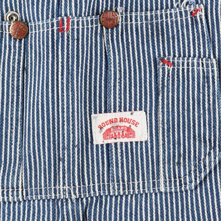 Big Size Round House Hickory Stripe Overalls, Made in USA, Men's W40 (approx.) cotton blue type Vintage Second Hand