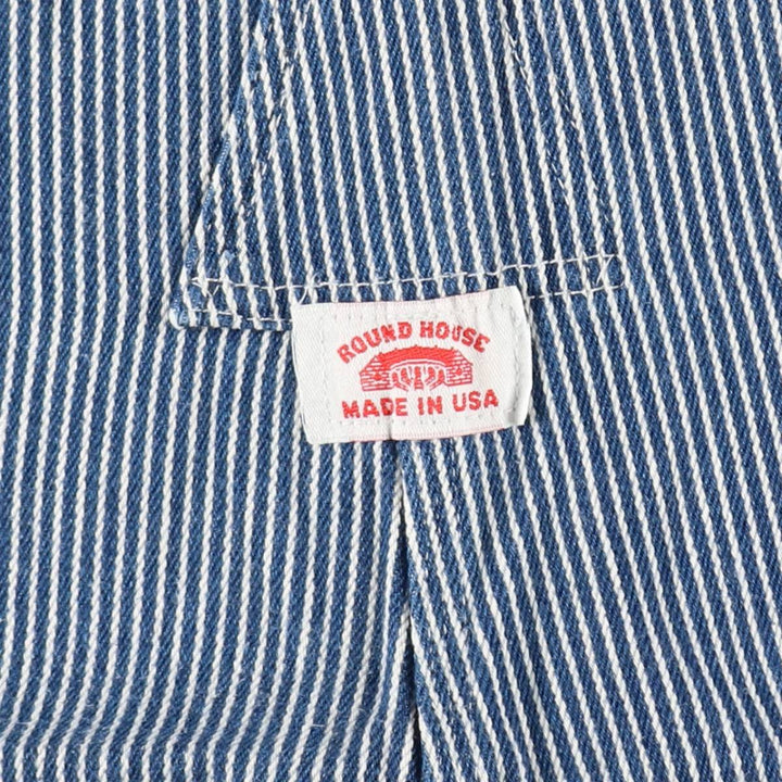 Big Size Round House Hickory Stripe Overalls, Made in USA, Men's W40 (approx.) cotton blue type Vintage Second Hand