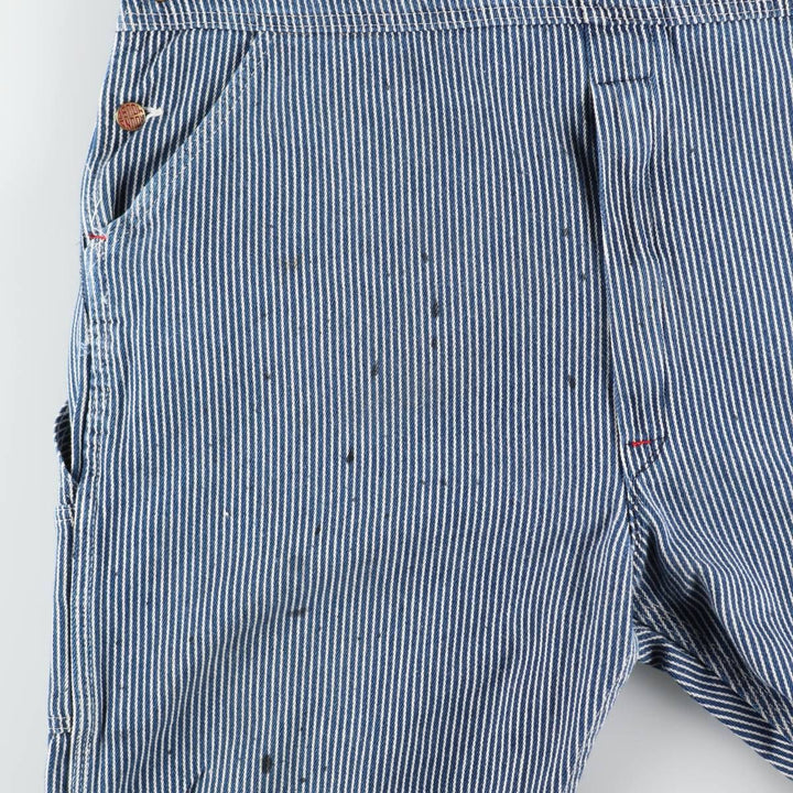 Big Size Round House Hickory Stripe Overalls, Made in USA, Men's W40 (approx.) cotton blue type Vintage Second Hand