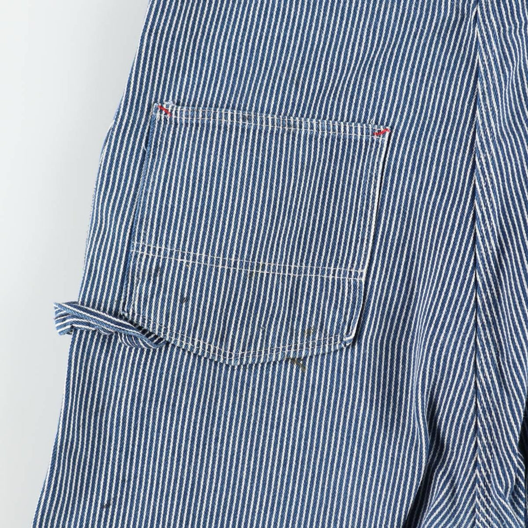 Big Size Round House Hickory Stripe Overalls, Made in USA, Men's W40 (approx.) cotton blue type Vintage Second Hand