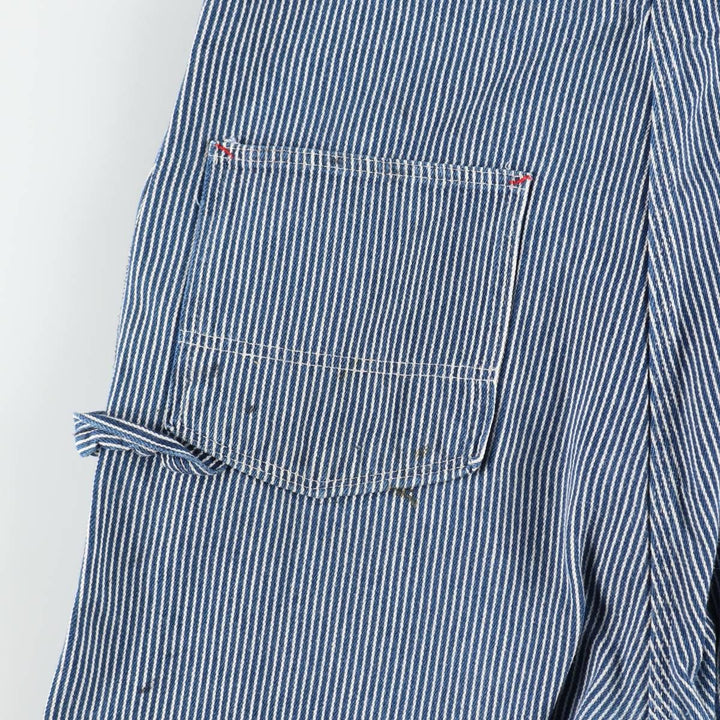 Big Size Round House Hickory Stripe Overalls, Made in USA, Men's W40 (approx.) cotton blue type Vintage Second Hand
