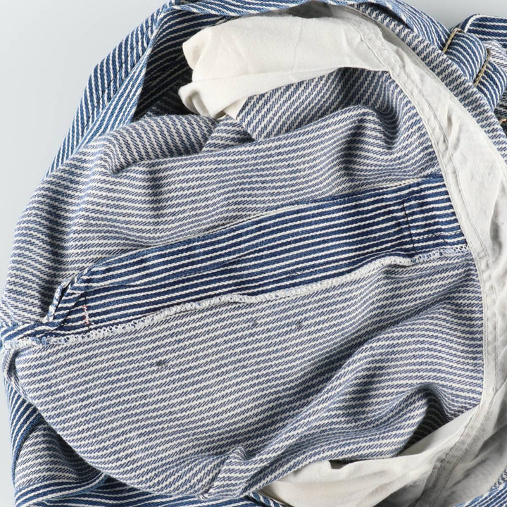 Big Size Round House Hickory Stripe Overalls, Made in USA, Men's W40 (approx.) cotton blue type Vintage Second Hand