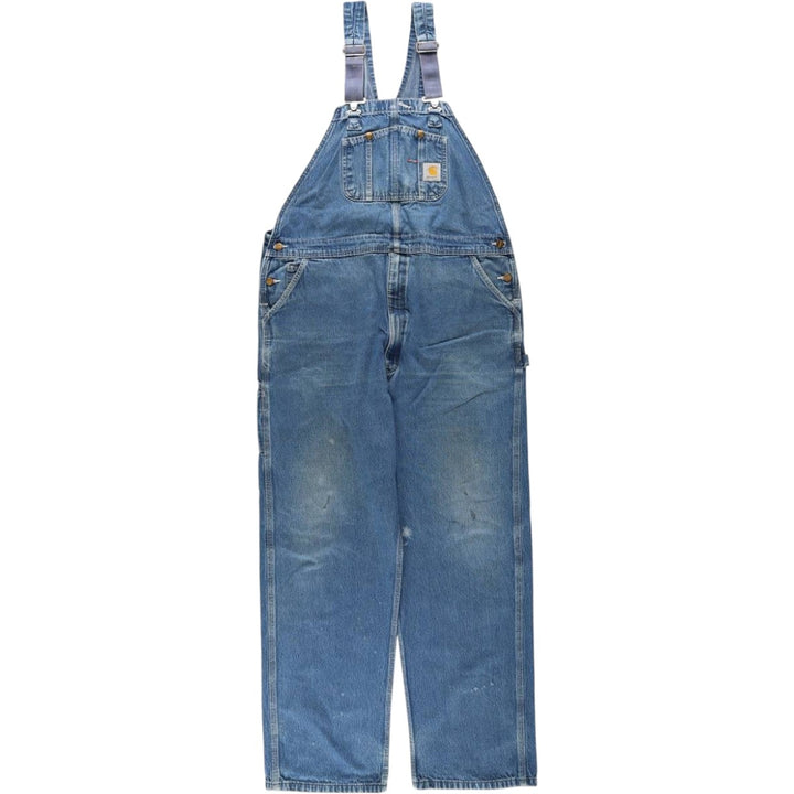 Carhartt logo patch denim overalls, men's size W43 (approx.) unclear blue type Vintage Second Hand