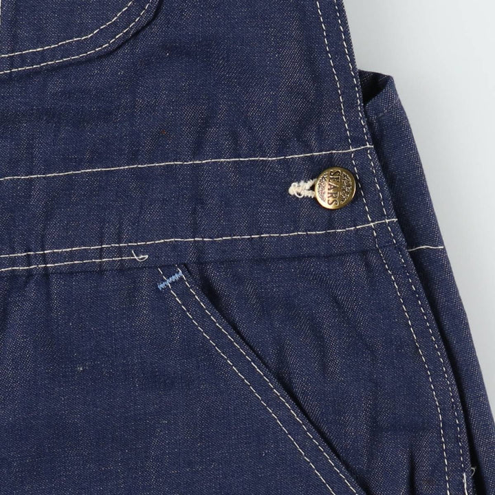~1970'S Sears Bat-Dyed Denim Overalls, Men's W36 (approx.), Vintage unclear navy blue type Vintage Second Hand