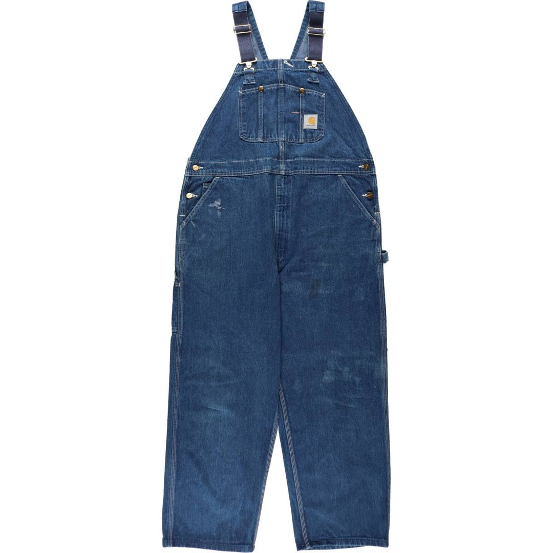 Carhartt logo patch denim overalls, men's size W42 (approx.) unclear blue type Vintage Second Hand