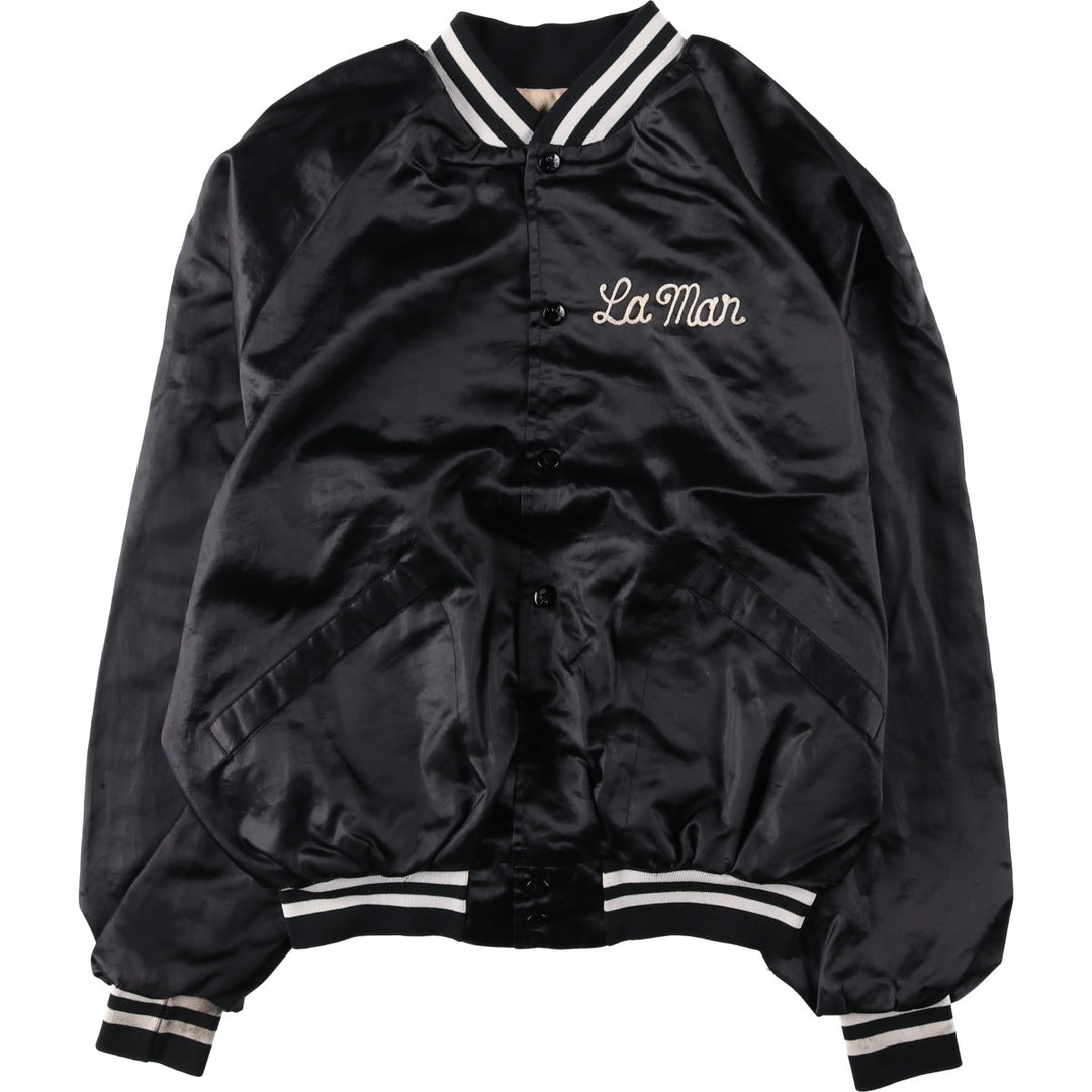 70s-80'S King Louie PRO FIT Nylon Stadium Jacket Award Jacket Varsity Jacket Made in USA Men's Size L Nylon black type Vintage Second Hand