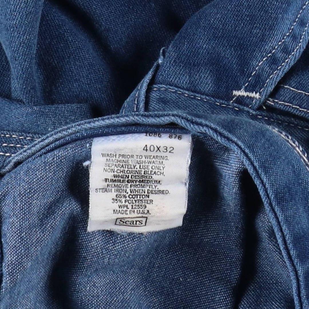1980'S Sears WearTUFF Denim Painter Pants, Made in USA, Men's Size W39 (approx.), Vintage cotton blue type Vintage Second Hand