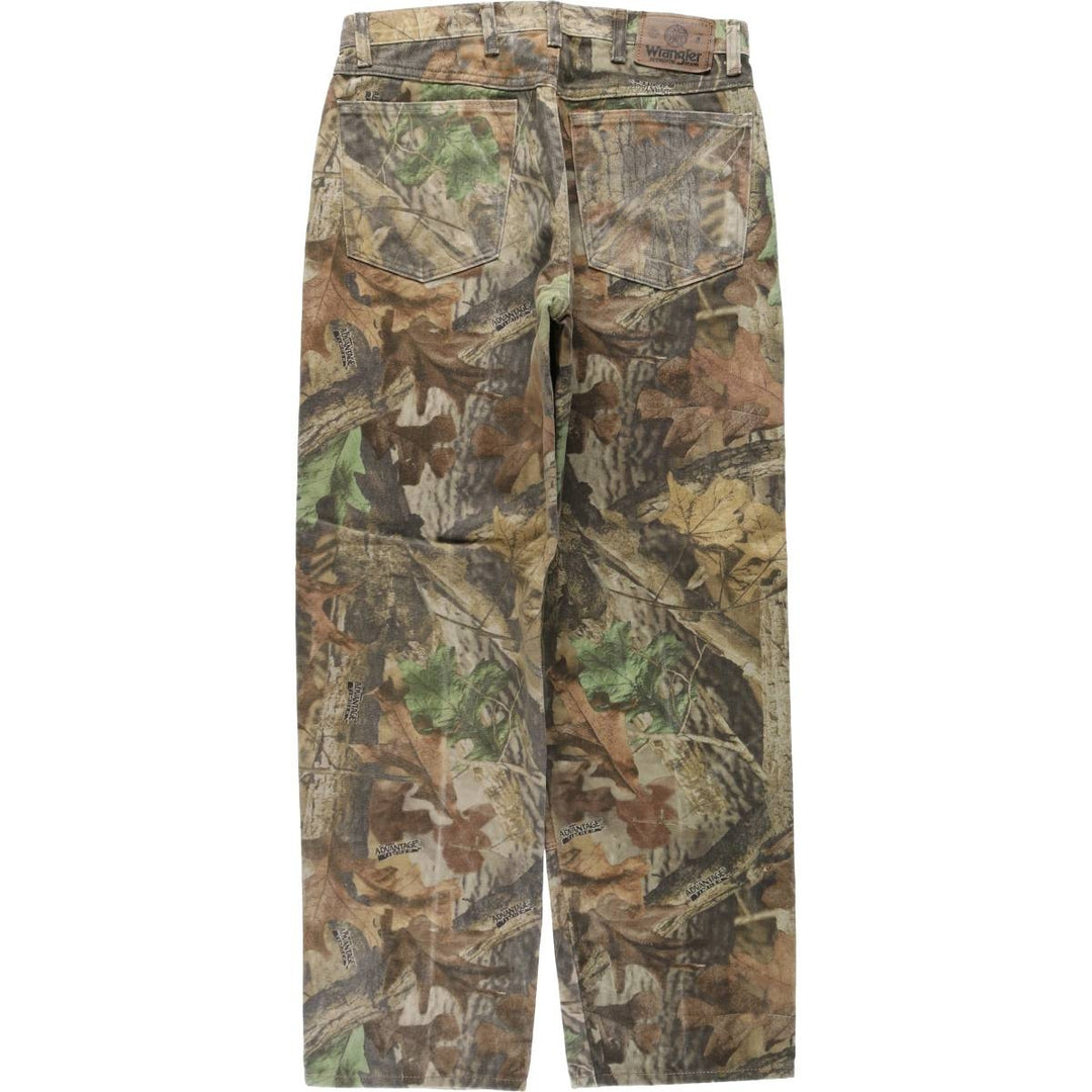 Wrangler Camouflage Pattern RealTree Camo Tapered Denim Pants, Made in USA, Men's W32 (approx.) cotton Khaki type Vintage Second Hand