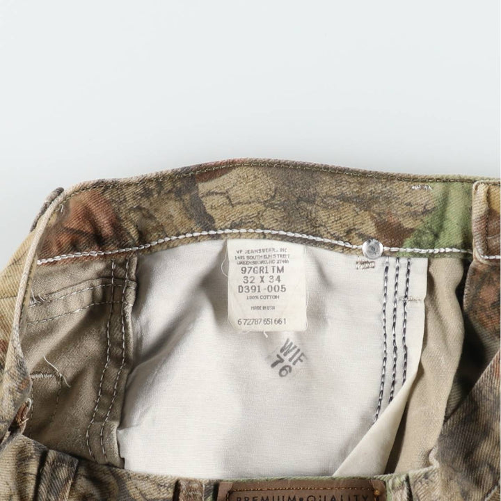 Wrangler Camouflage Pattern RealTree Camo Tapered Denim Pants, Made in USA, Men's W32 (approx.) cotton Khaki type Vintage Second Hand
