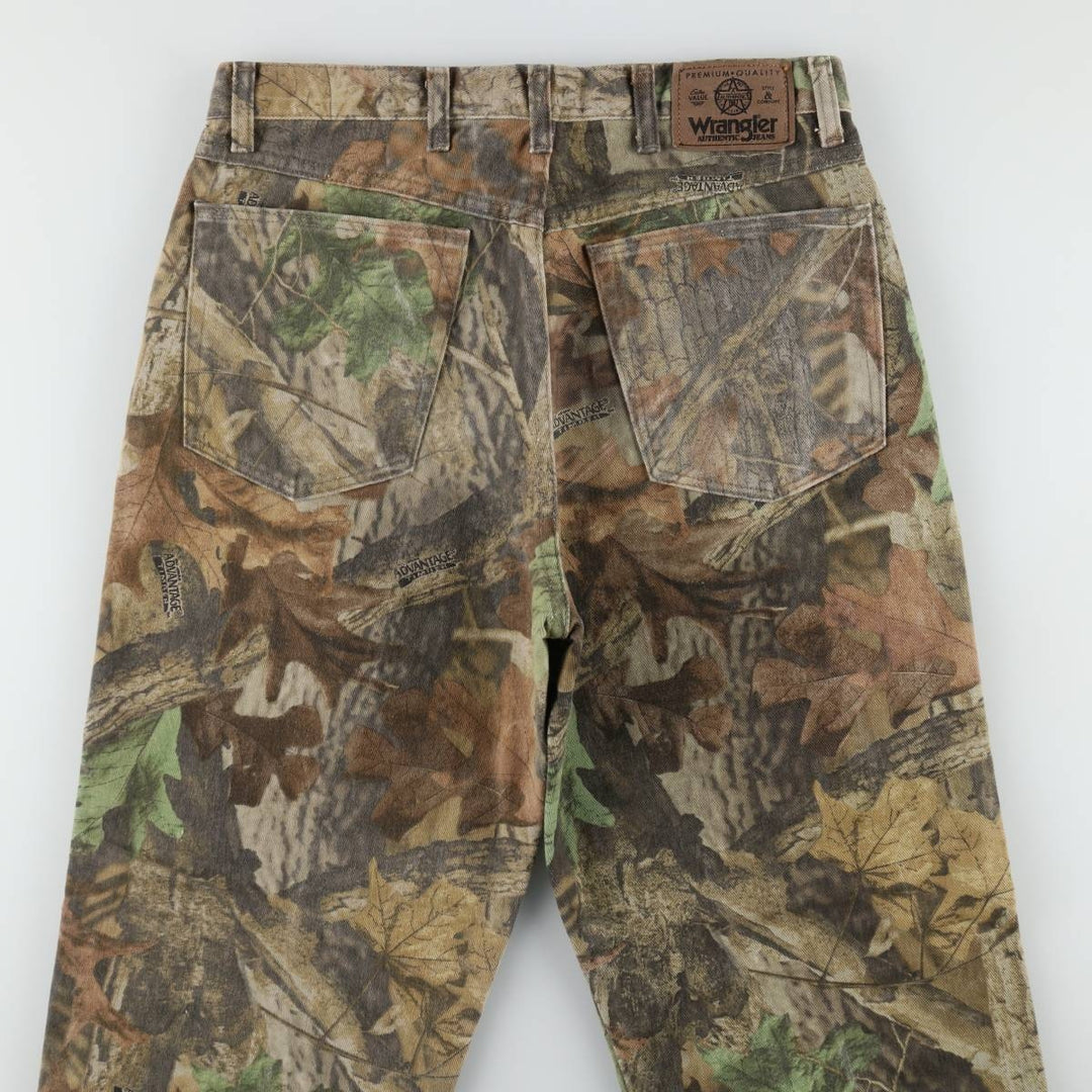 Wrangler Camouflage Pattern RealTree Camo Tapered Denim Pants, Made in USA, Men's W32 (approx.) cotton Khaki type Vintage Second Hand