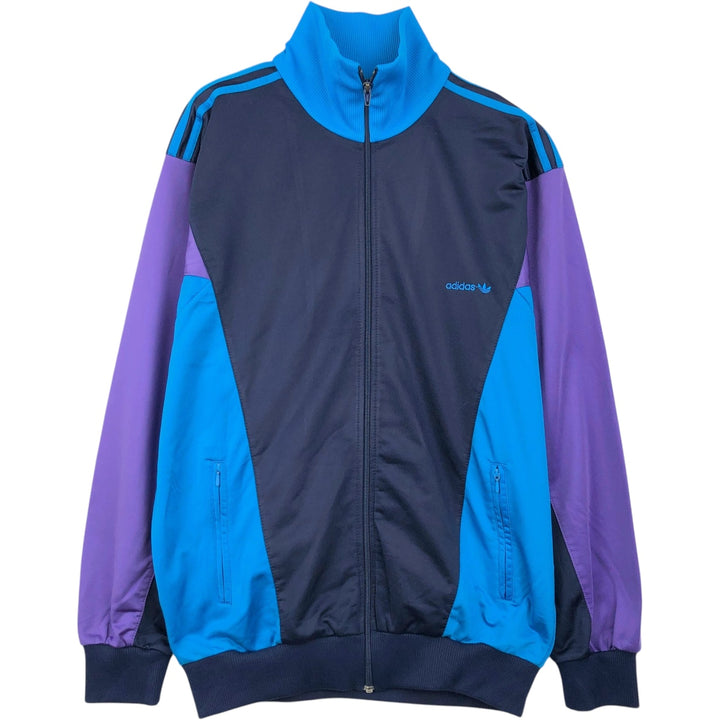 Vintage 80s-90'S adidas Trefoil logo jersey track jacket, men's size XL polyester navy blue type Vintage Second Hand