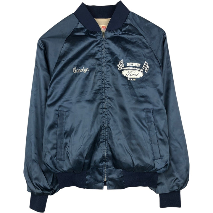 70s-80'S King Louie Checkerboard Nylon Stadium Jacket Award Jacket Varsity Jacket Men's Size M Nylon navy blue type Vintage Second Hand