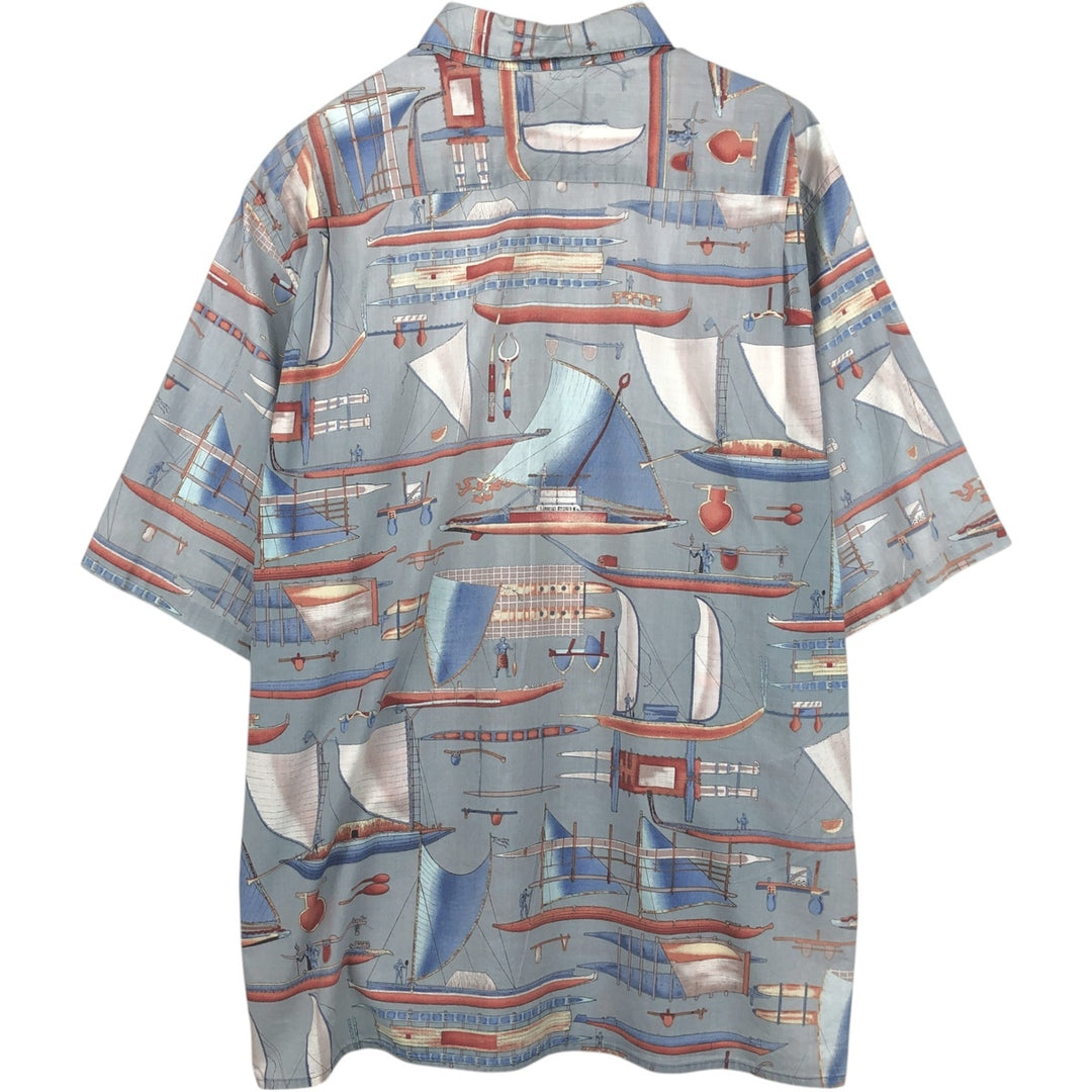 90'S Reyn Spooner DIETRICH VAREZ COLLECTION All-over Yacht Pattern Hawaiian Aloha Shirt Box Shirt Men's XL equivalent cotton Blue type light blue Vintage Second Hand
