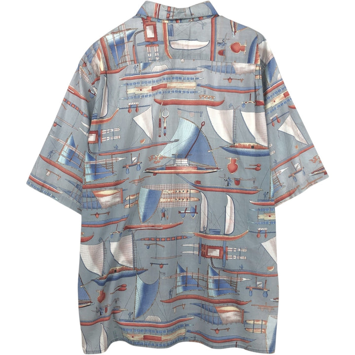 90'S Reyn Spooner DIETRICH VAREZ COLLECTION All-over Yacht Pattern Hawaiian Aloha Shirt Box Shirt Men's XL equivalent cotton Blue type light blue Vintage Second Hand