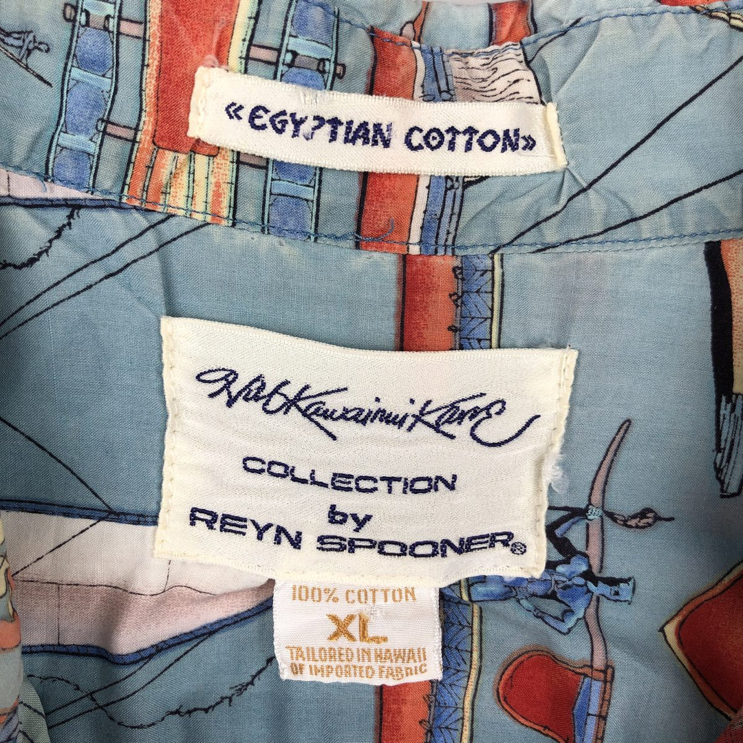 90'S Reyn Spooner DIETRICH VAREZ COLLECTION All-over Yacht Pattern Hawaiian Aloha Shirt Box Shirt Men's XL equivalent cotton Blue type light blue Vintage Second Hand