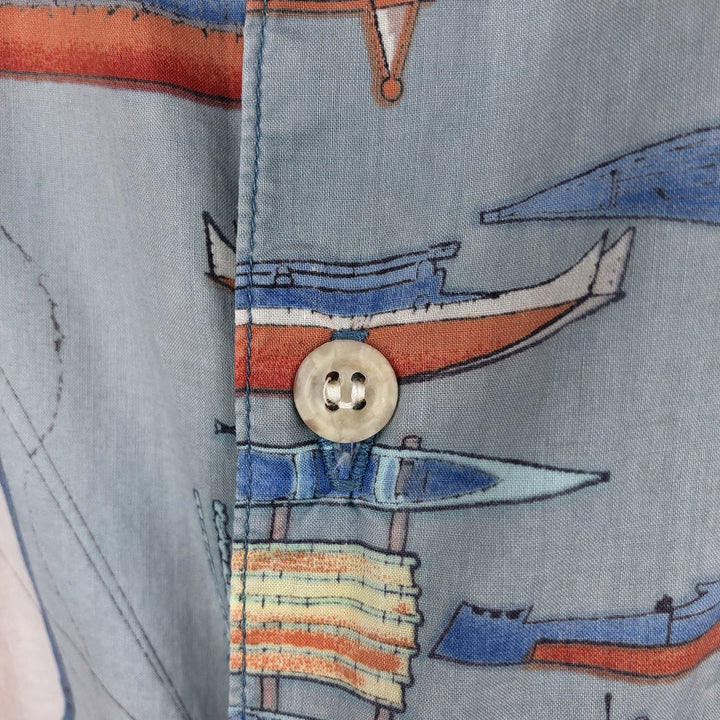 90'S Reyn Spooner DIETRICH VAREZ COLLECTION All-over Yacht Pattern Hawaiian Aloha Shirt Box Shirt Men's XL equivalent cotton Blue type light blue Vintage Second Hand
