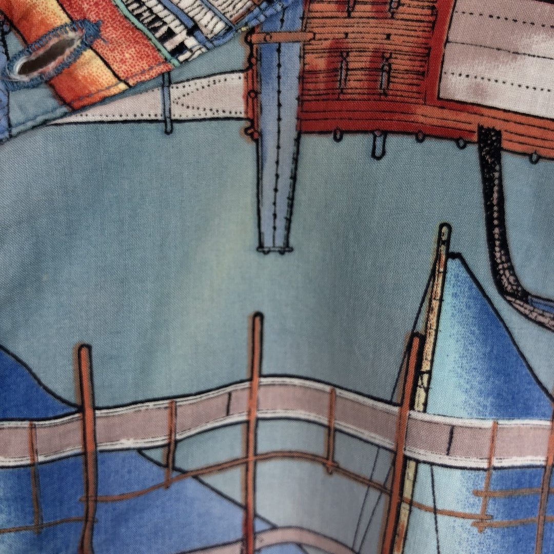 90'S Reyn Spooner DIETRICH VAREZ COLLECTION All-over Yacht Pattern Hawaiian Aloha Shirt Box Shirt Men's XL equivalent cotton Blue type light blue Vintage Second Hand