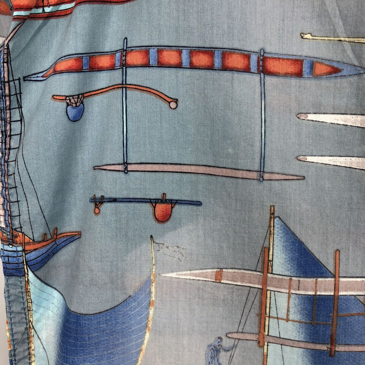 90'S Reyn Spooner DIETRICH VAREZ COLLECTION All-over Yacht Pattern Hawaiian Aloha Shirt Box Shirt Men's XL equivalent cotton Blue type light blue Vintage Second Hand