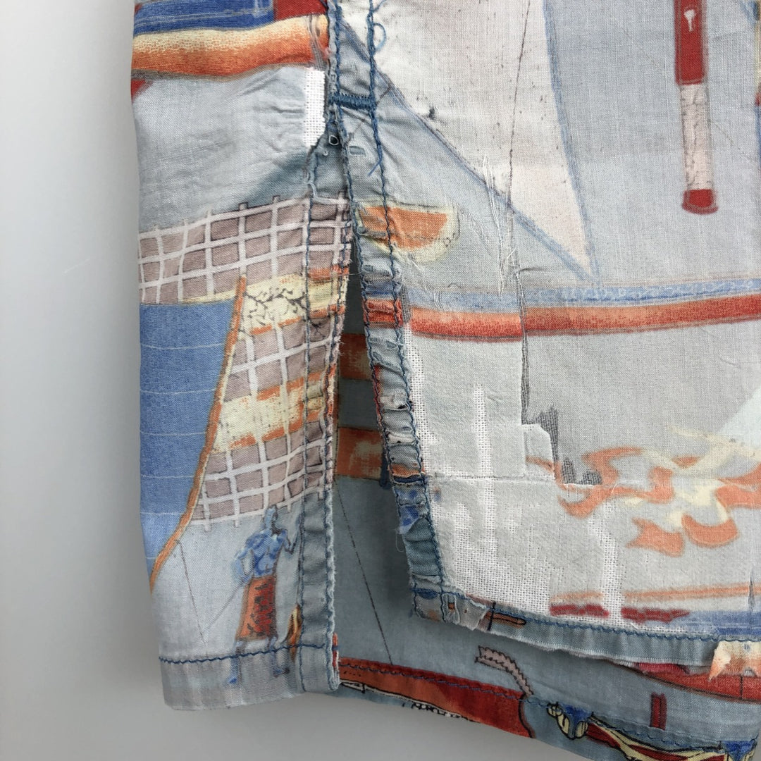 90'S Reyn Spooner DIETRICH VAREZ COLLECTION All-over Yacht Pattern Hawaiian Aloha Shirt Box Shirt Men's XL equivalent cotton Blue type light blue Vintage Second Hand