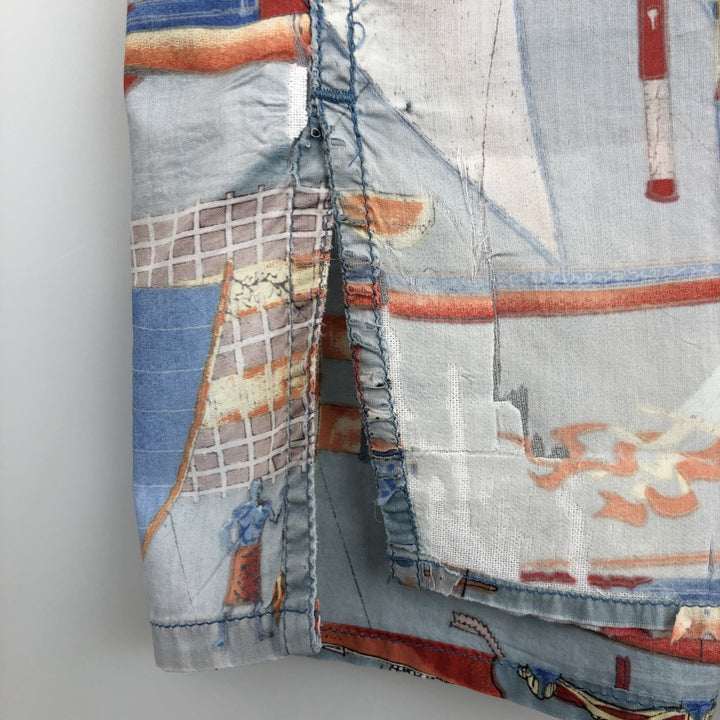 90'S Reyn Spooner DIETRICH VAREZ COLLECTION All-over Yacht Pattern Hawaiian Aloha Shirt Box Shirt Men's XL equivalent cotton Blue type light blue Vintage Second Hand
