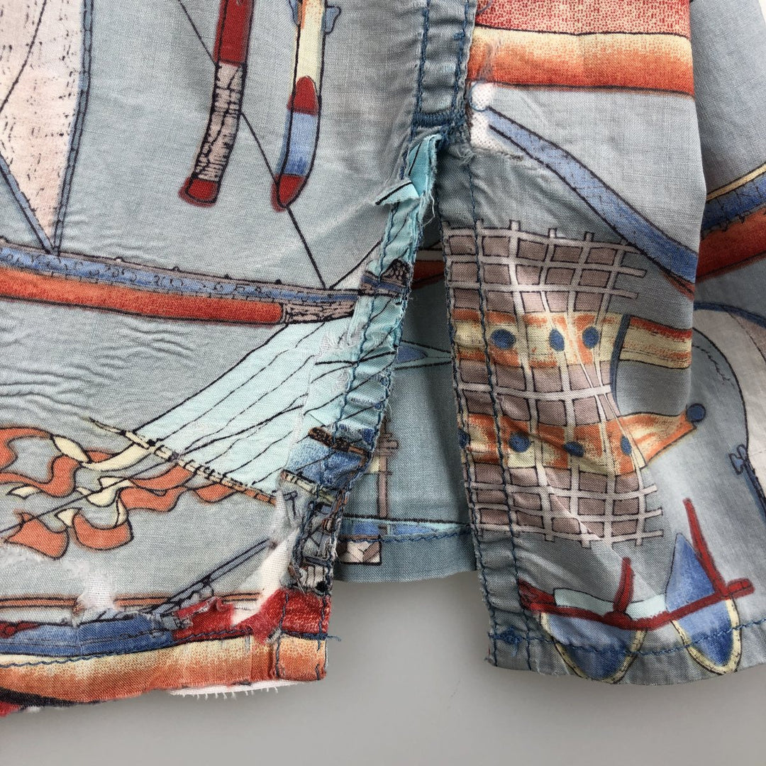 90'S Reyn Spooner DIETRICH VAREZ COLLECTION All-over Yacht Pattern Hawaiian Aloha Shirt Box Shirt Men's XL equivalent cotton Blue type light blue Vintage Second Hand