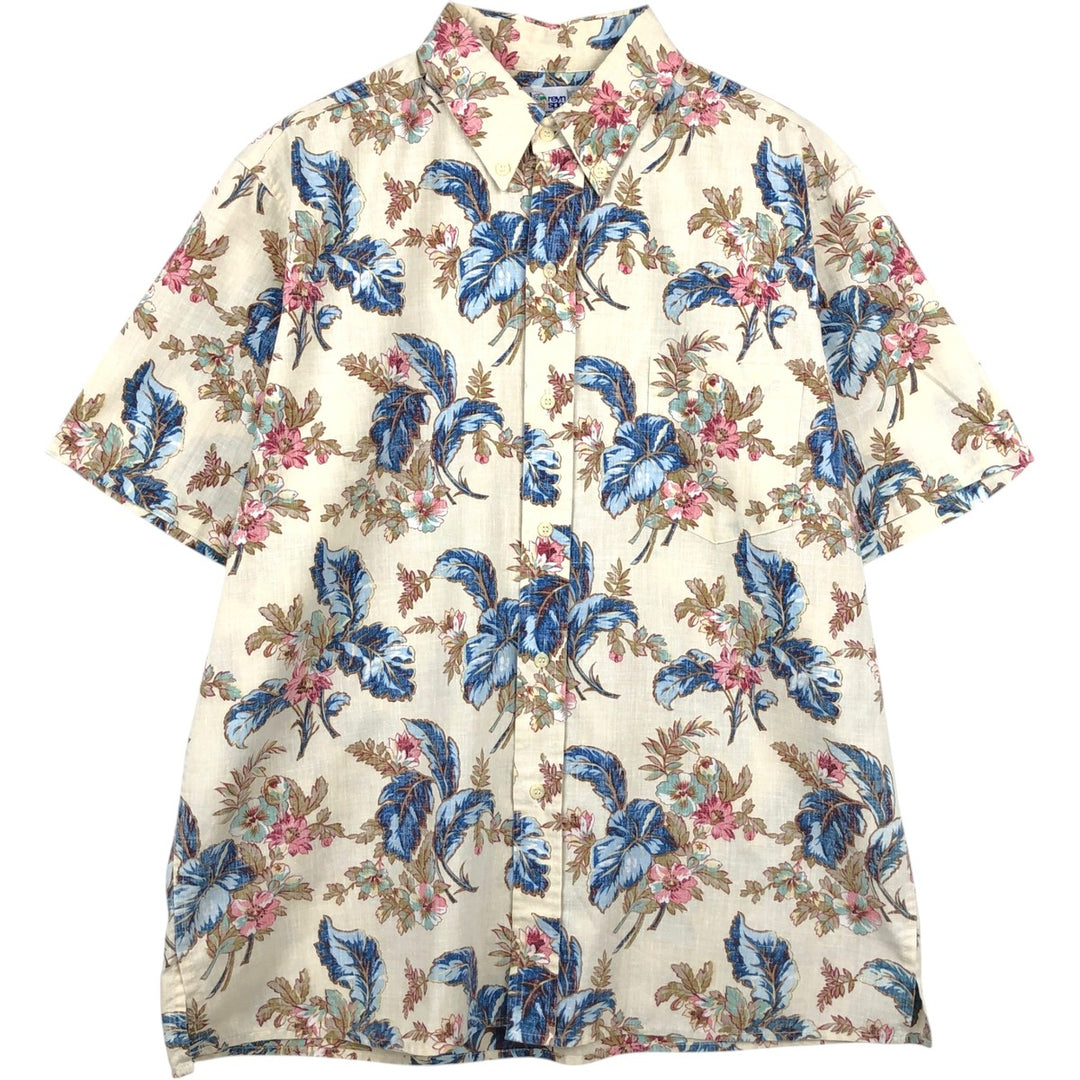 90'S Reyn Spooner swimwear tag, all-over floral print, button-down Hawaiian Aloha shirt, boxy shirt, made in Hawaii, men's size L equivalent. cotton ivory Vintage Second Hand