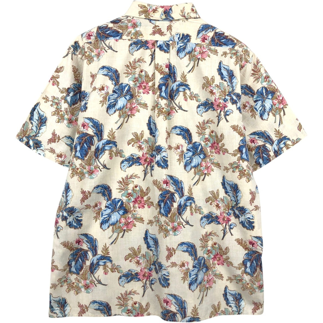 90'S Reyn Spooner swimwear tag, all-over floral print, button-down Hawaiian Aloha shirt, boxy shirt, made in Hawaii, men's size L equivalent. cotton ivory Vintage Second Hand