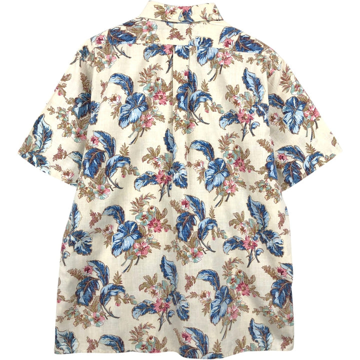 90'S Reyn Spooner swimwear tag, all-over floral print, button-down Hawaiian Aloha shirt, boxy shirt, made in Hawaii, men's size L equivalent. cotton ivory Vintage Second Hand