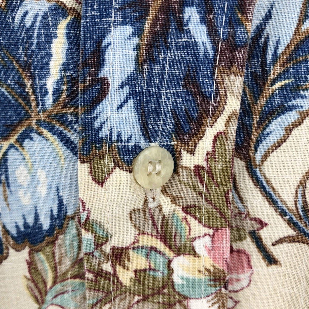 90'S Reyn Spooner swimwear tag, all-over floral print, button-down Hawaiian Aloha shirt, boxy shirt, made in Hawaii, men's size L equivalent. cotton ivory Vintage Second Hand