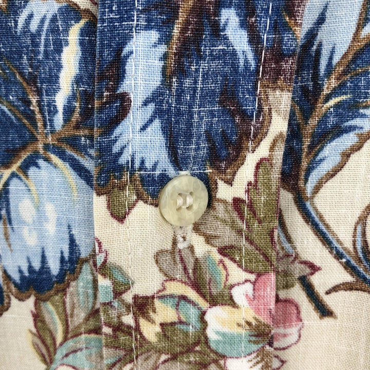 90'S Reyn Spooner swimwear tag, all-over floral print, button-down Hawaiian Aloha shirt, boxy shirt, made in Hawaii, men's size L equivalent. cotton ivory Vintage Second Hand
