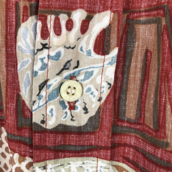 90'S Reyn Spooner swimwear tag, bikini tag, all-over print Hawaiian Aloha shirt, boxy shirt, made in Hawaii, men's size S equivalent. cotton red type Vintage Second Hand