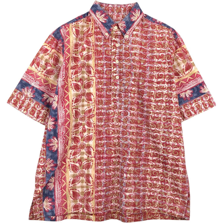 90'S Reyn Spooner Swimsuit Tag All-Over Print Pullover Button-Down Hawaiian Aloha Shirt Box Shirt Men's L Size unclear red type Vintage Second Hand