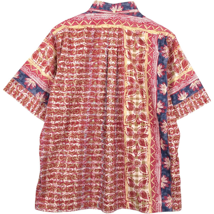 90'S Reyn Spooner Swimsuit Tag All-Over Print Pullover Button-Down Hawaiian Aloha Shirt Box Shirt Men's L Size unclear red type Vintage Second Hand