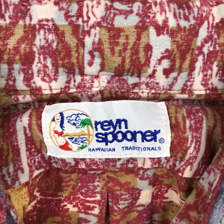 90'S Reyn Spooner Swimsuit Tag All-Over Print Pullover Button-Down Hawaiian Aloha Shirt Box Shirt Men's L Size unclear red type Vintage Second Hand