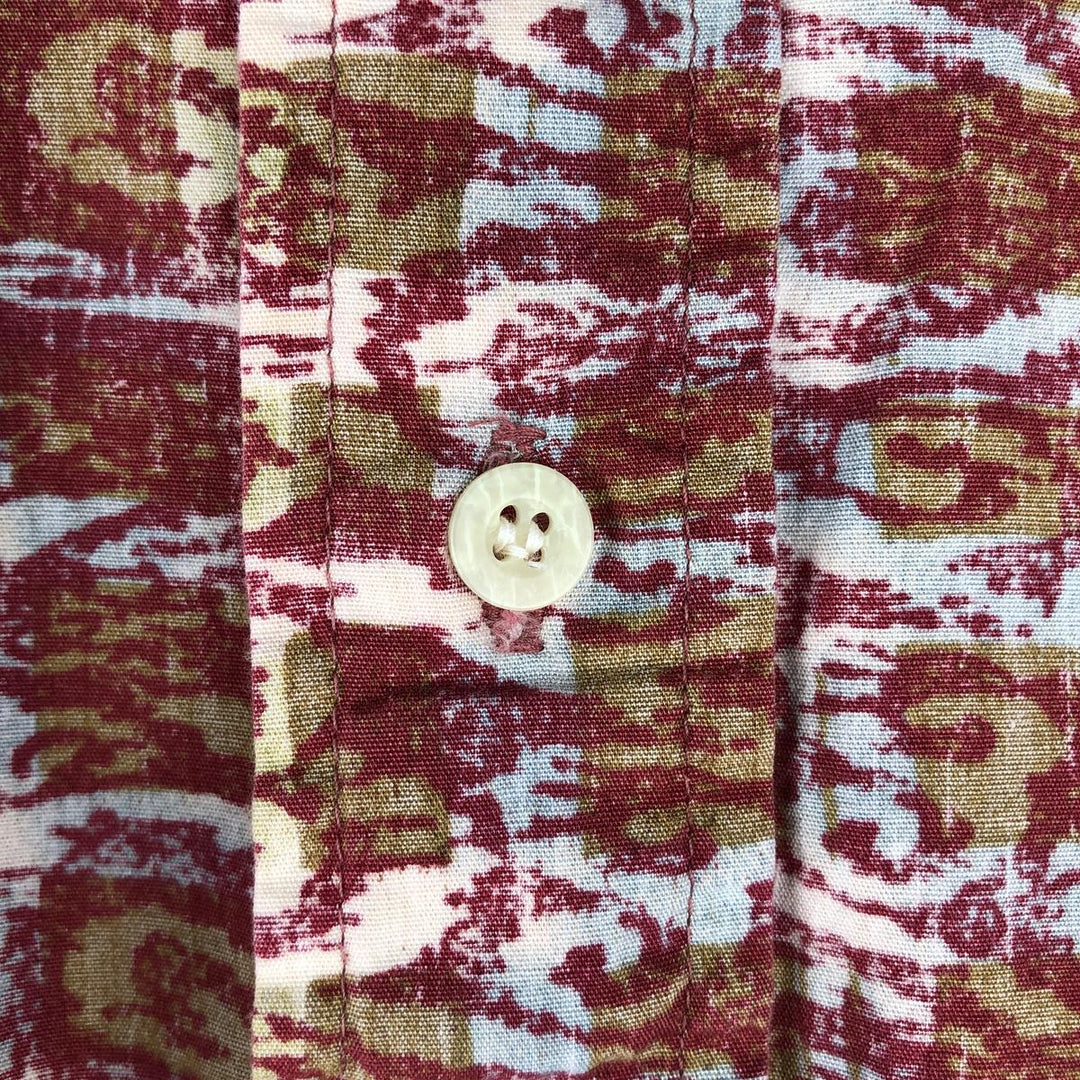 90'S Reyn Spooner Swimsuit Tag All-Over Print Pullover Button-Down Hawaiian Aloha Shirt Box Shirt Men's L Size unclear red type Vintage Second Hand