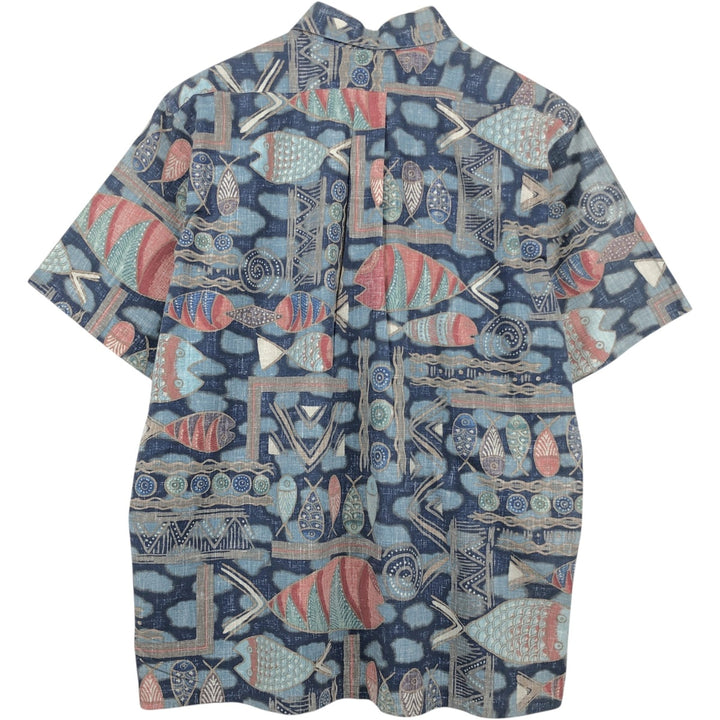 90'S Reyn Spooner Swimsuit Tag All-Over Print Pullover Button-Down Hawaiian Aloha Shirt Box Shirt Men's XL Size cotton navy blue type Vintage Second Hand